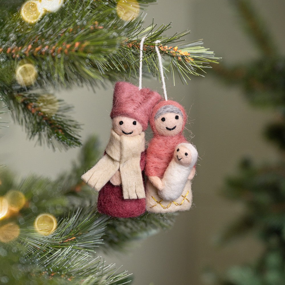 Sjaal met verhaal - Kersthanger - Vilt - Josef & Maria - Cyclaam