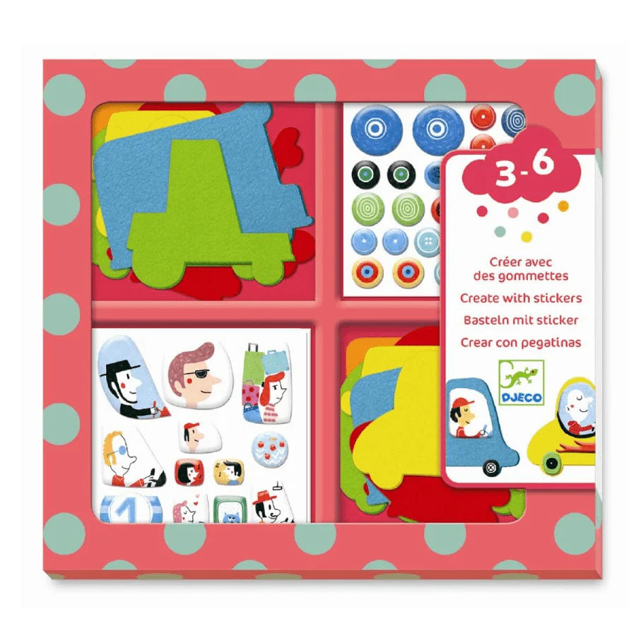 Djeco - Creëren met stickers en vilt - Ik hou van auto's