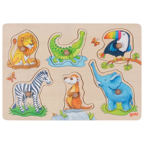 Goki - Noppenpuzzel - Safari dieren - Hout