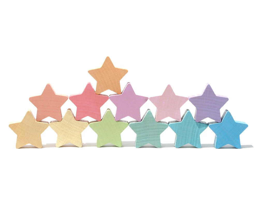 Ocamora - Houten sterretjes - Pastel - 12 stuks