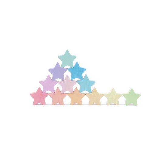Ocamora - Houten sterretjes - Pastel - 12 stuks