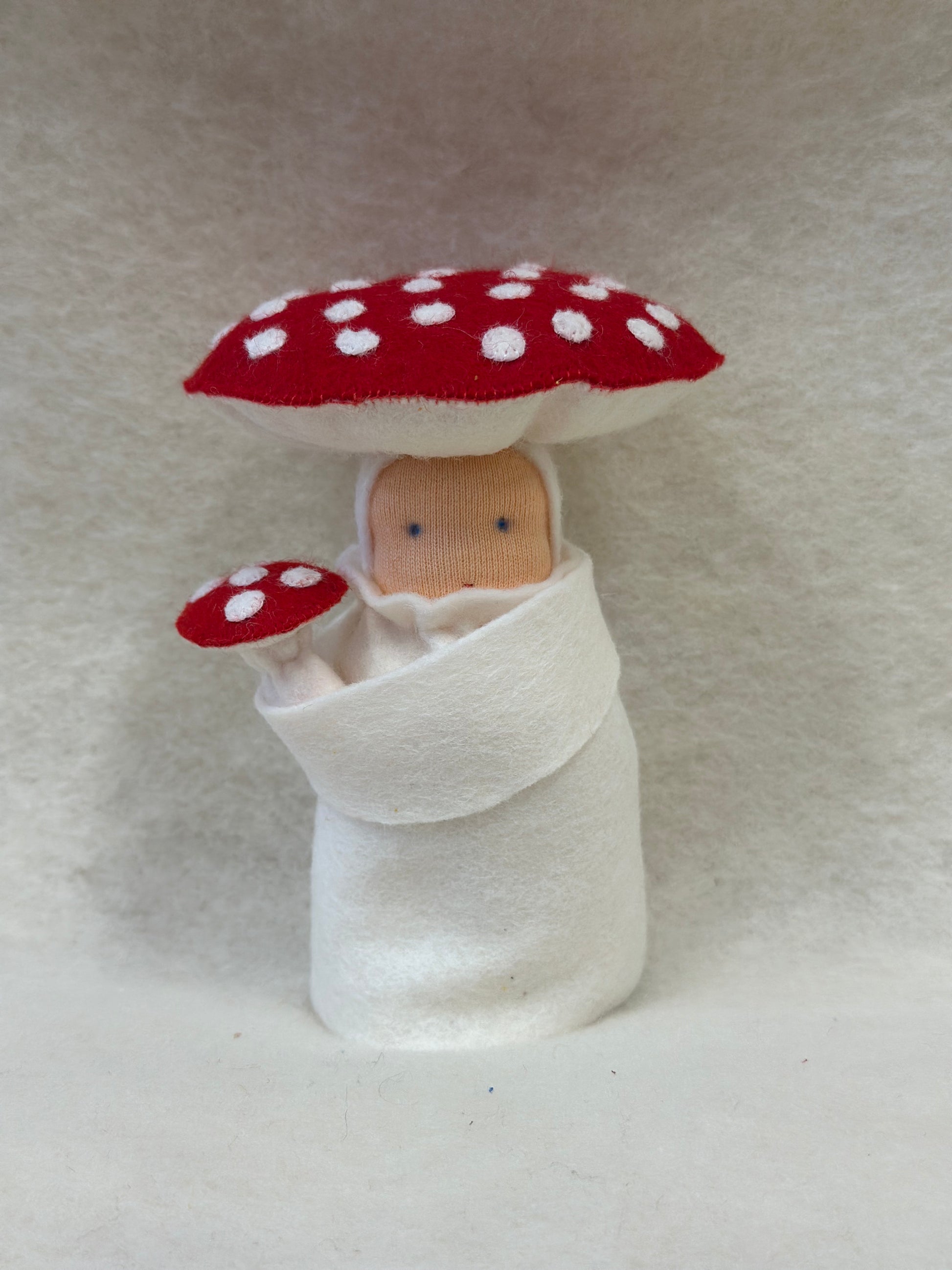 Handgemaakt paddenstoel popje met kindje - 14cm