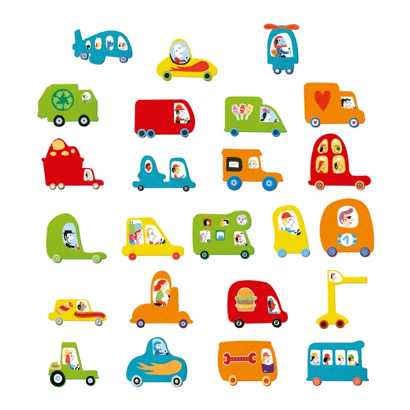Djeco - Creëren met stickers en vilt - Ik hou van auto's