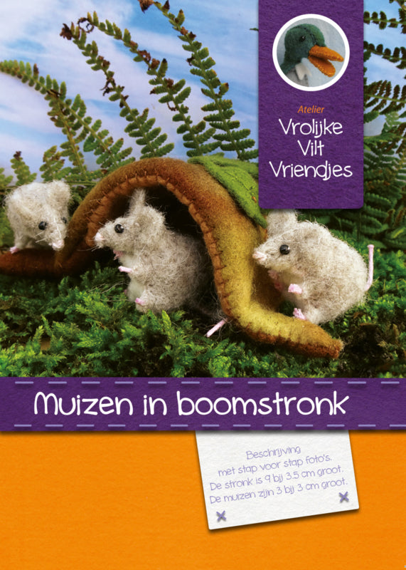 Atelier Vrolijke Vilt Vriendjes - Muizen in boomstronk