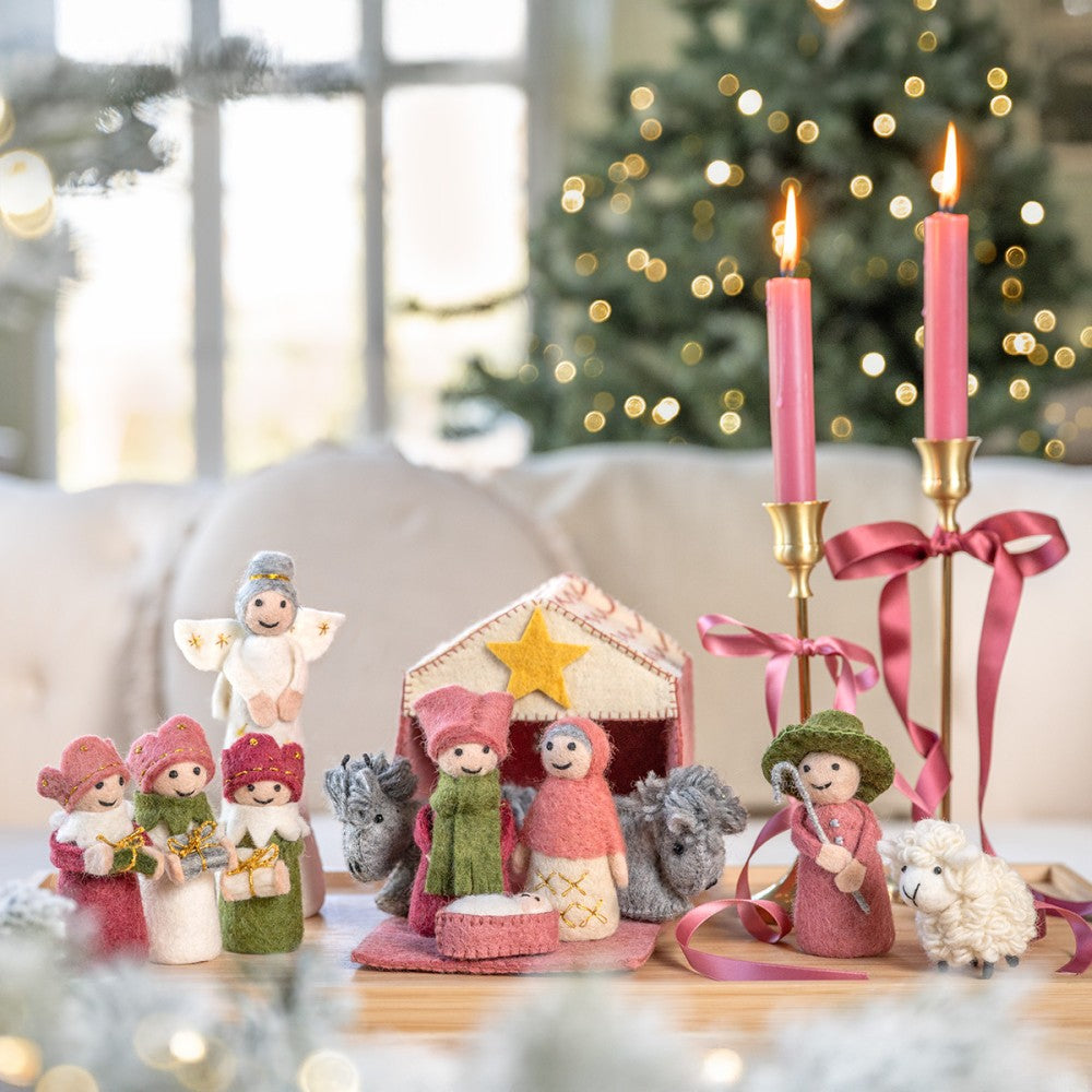 Sjaal met verhaal - Kerststal - Vilt - Cyclaam