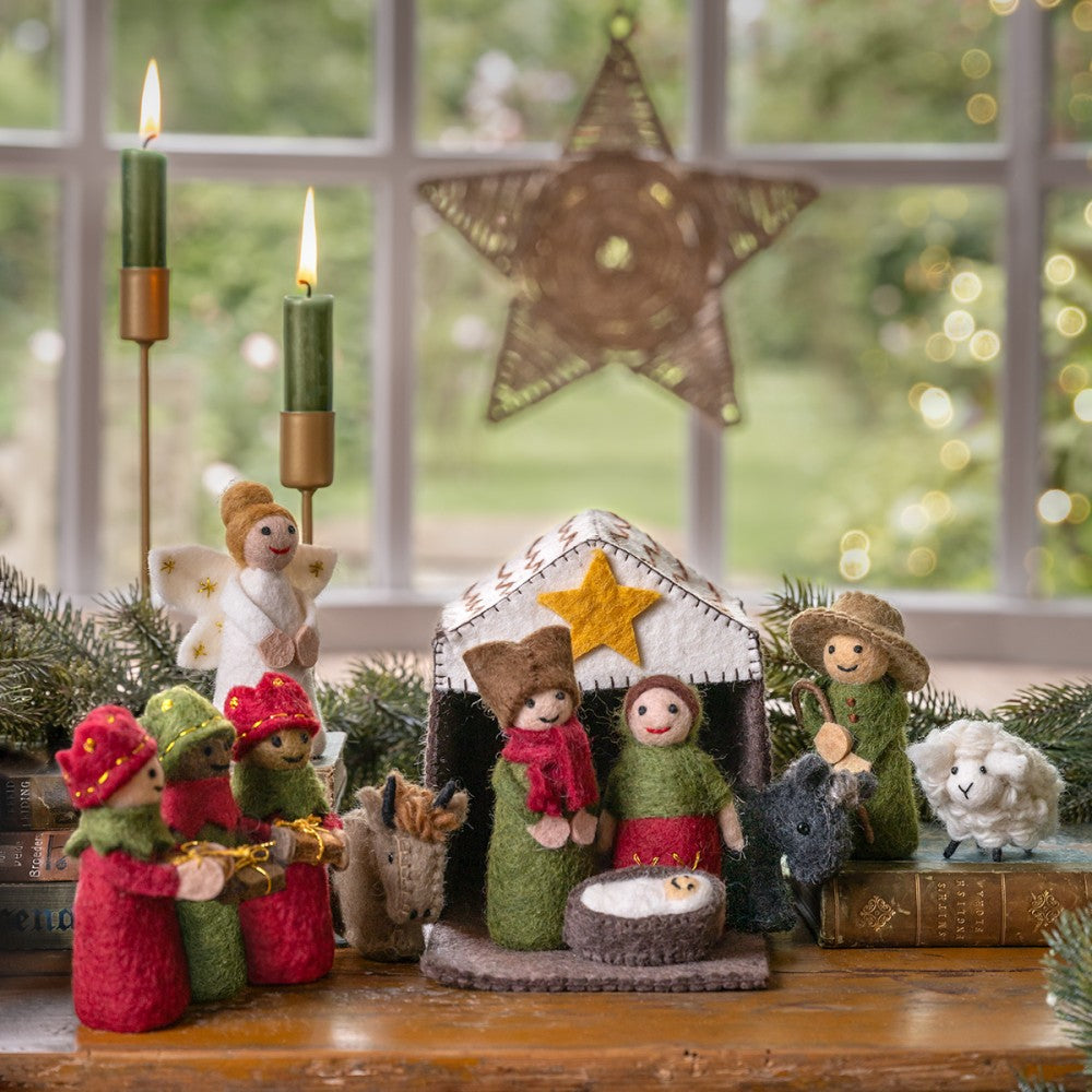 Sjaal met verhaal - Kerststal - Vilt - Rood-Groen