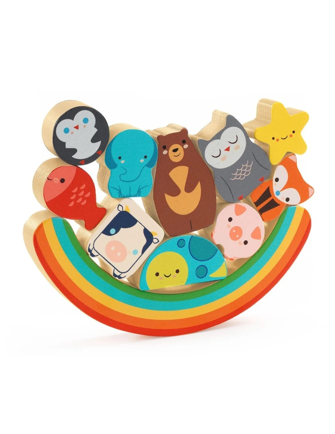 Djeco - Houten puzzel - Evenwichtsspel - Regenboogdieren