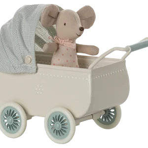 Maileg - Kinderwagen met baby - Muis - Mint