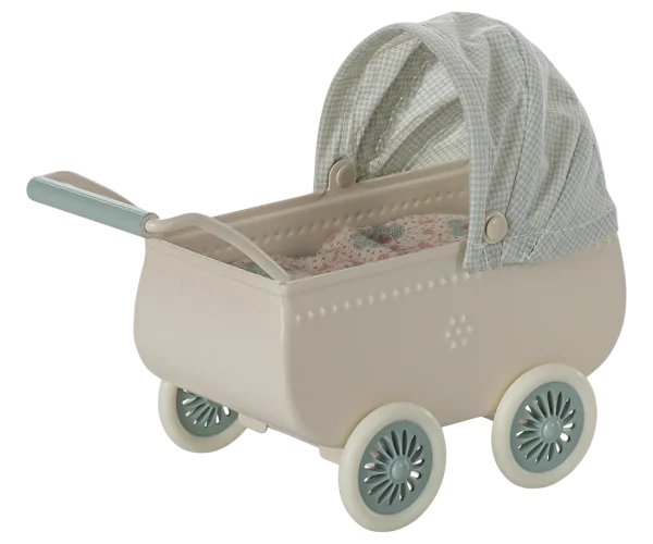 Maileg - Kinderwagen met baby - Muis - Mint - Image 2