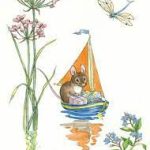 Ansichtkaart - Molly Brett - A mouse with presents in a sail boat