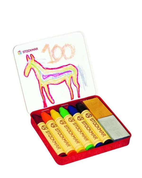 Stockmar 100 regenboogeditie 6 stiftjes + 2 blokjes